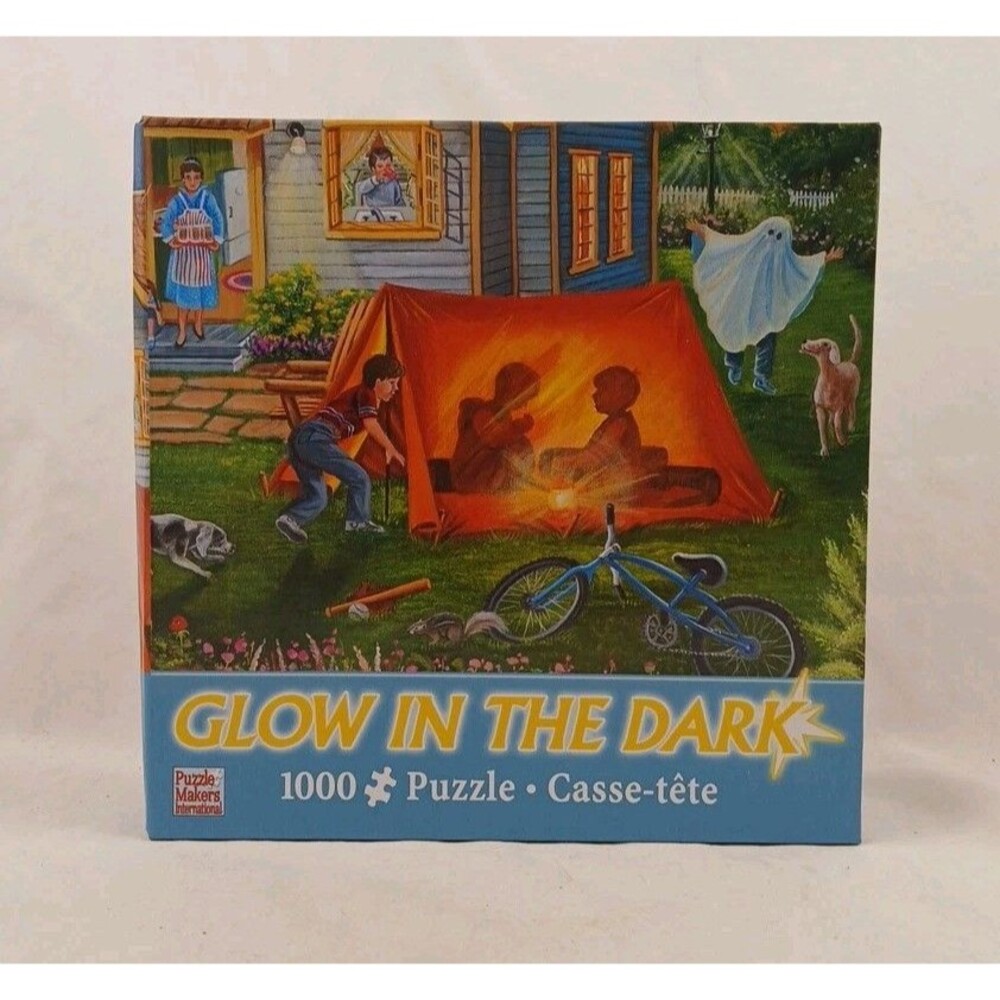 Puzzle Makers Intl 1000 Piece Glow-in-the-Dark Puzzle-"Backyard Camping"-NEW!